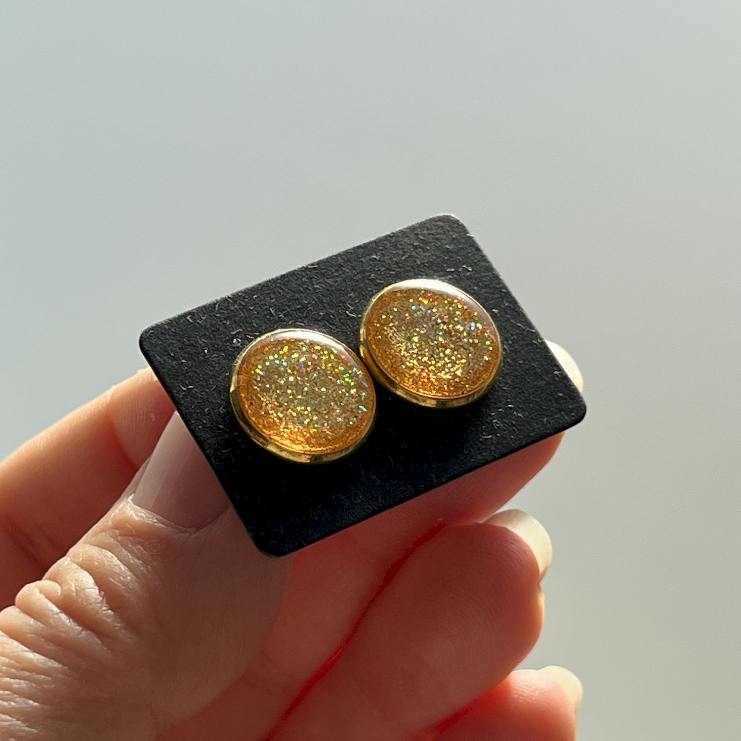 Ohrstecker, rund, gelb, Edelstahl, mittel, ohne Rand