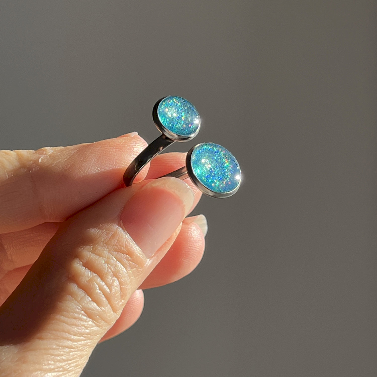 Ring, rund, blau, Edelstahl, mittel, mit Rand