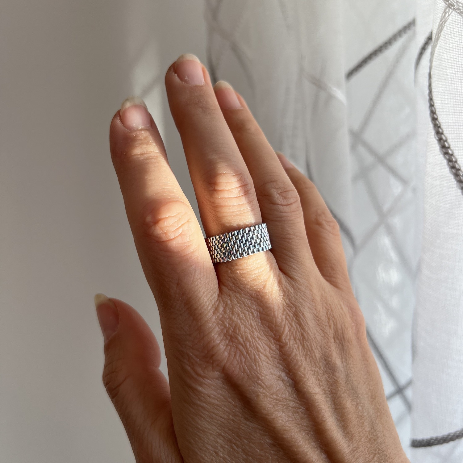 Ring, Miyuki-Perlen, silberfarben