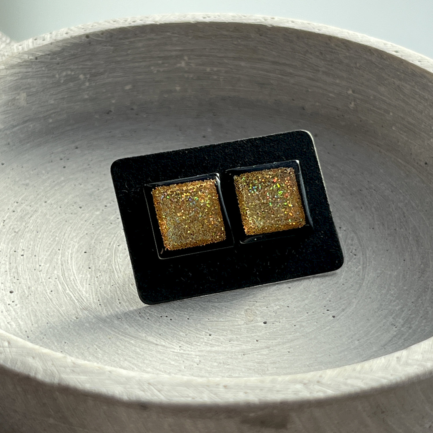 Ohrstecker, quadratisch, gelb, Edelstahl, mittel, mit Rand