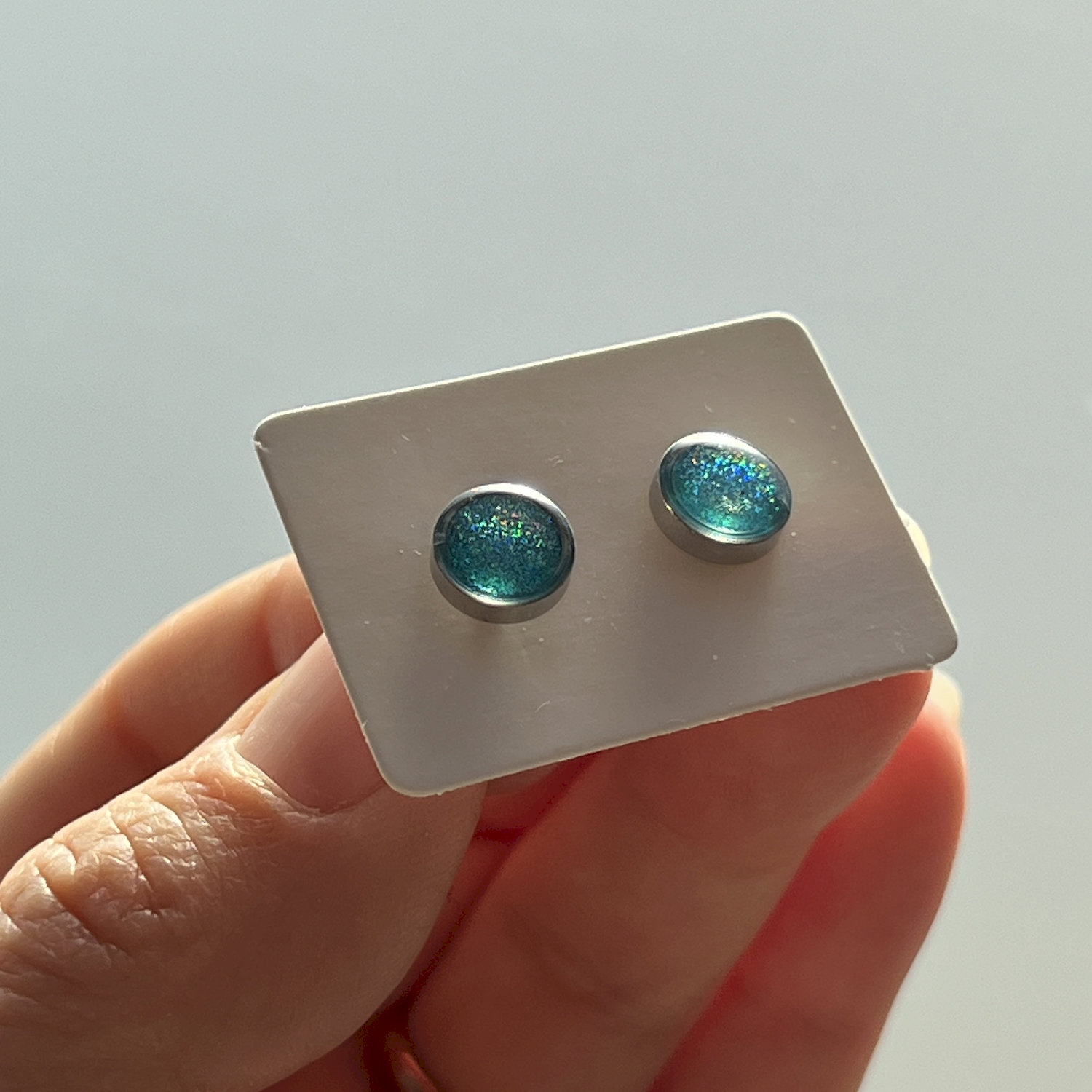 Ohrstecker, rund, blau, Edelstahl, mittel, ohne Rand