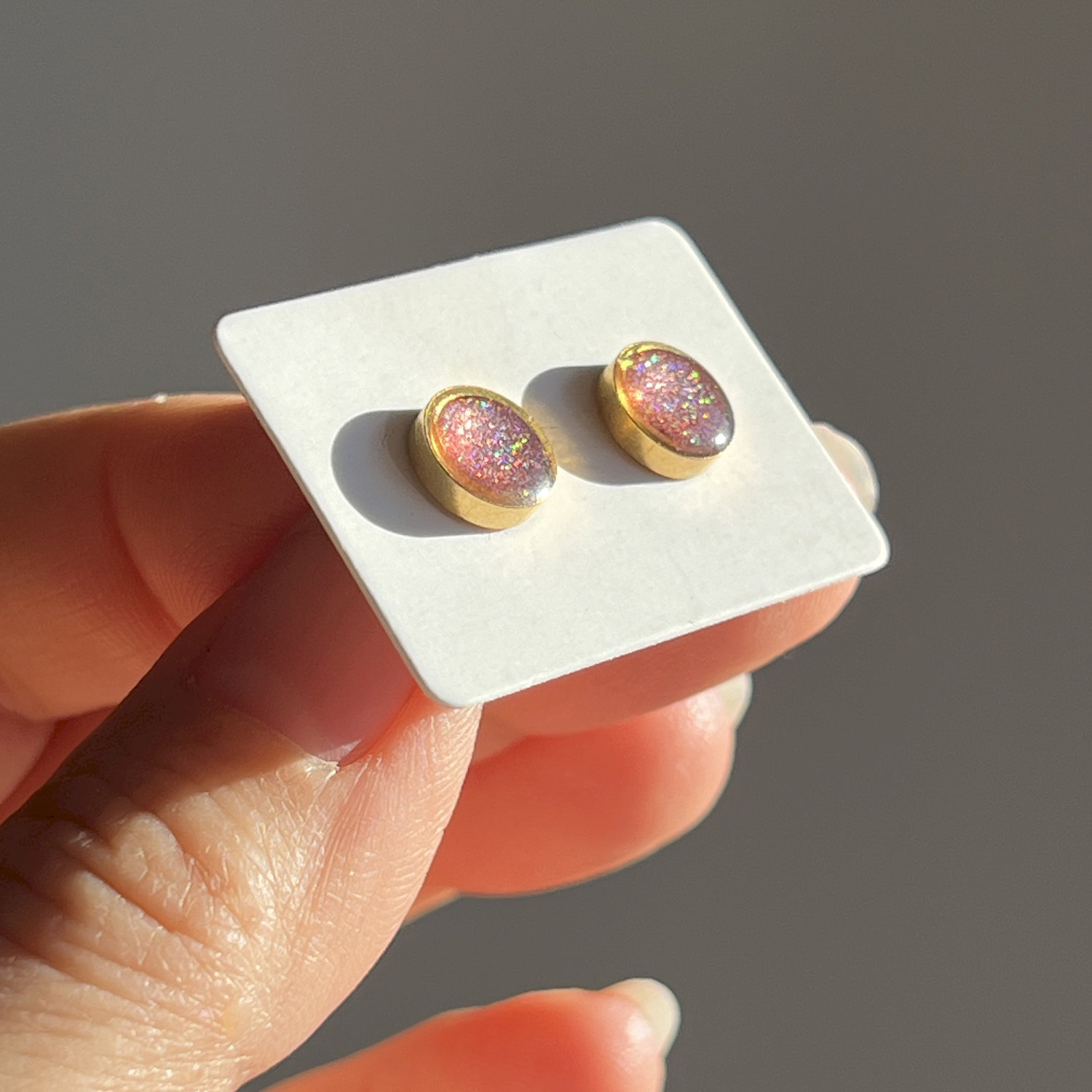 Ohrstecker, rund, pink, vergoldet, mittel, mit Rand