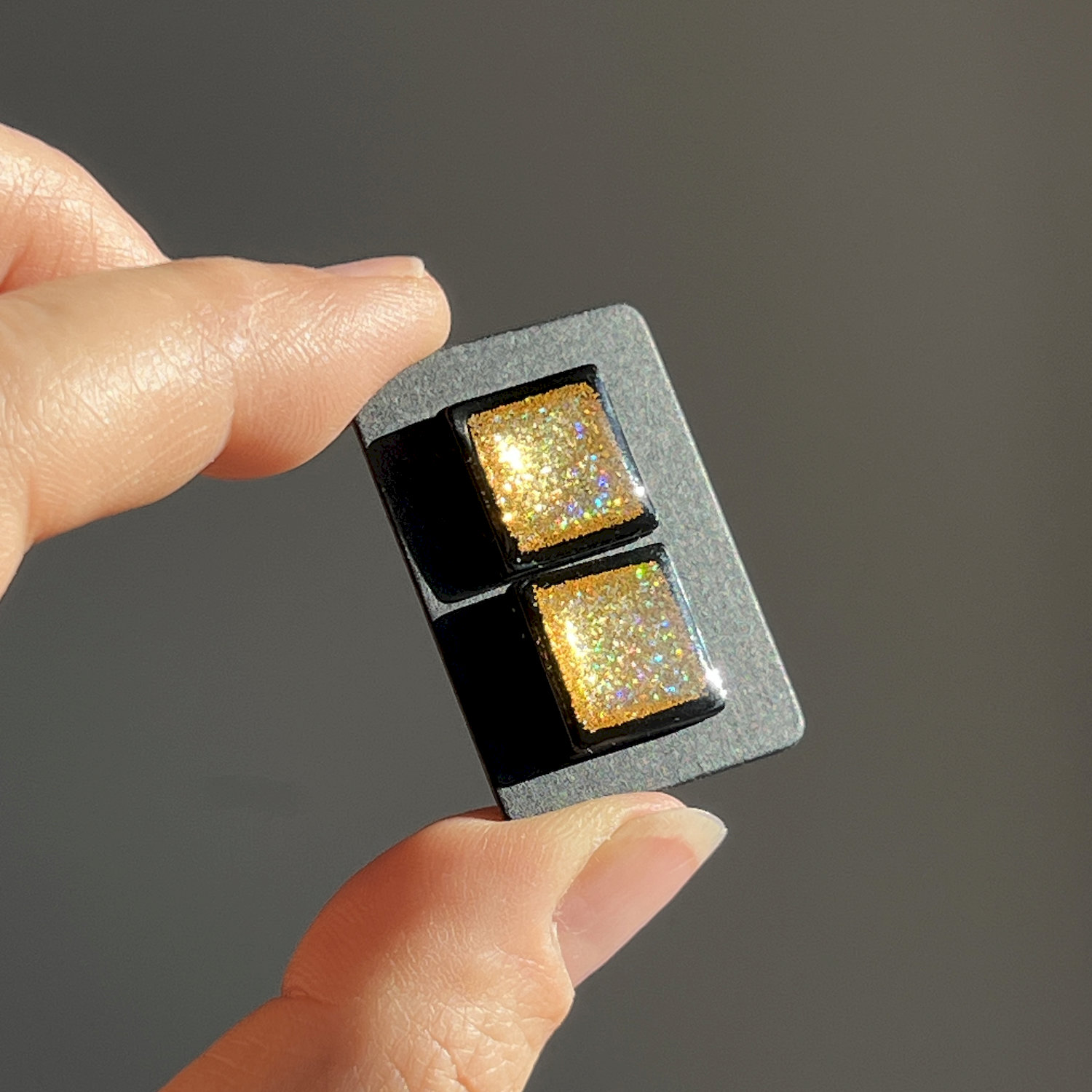 Ohrstecker, quadratisch, gelb, Edelstahl, mittel, mit Rand