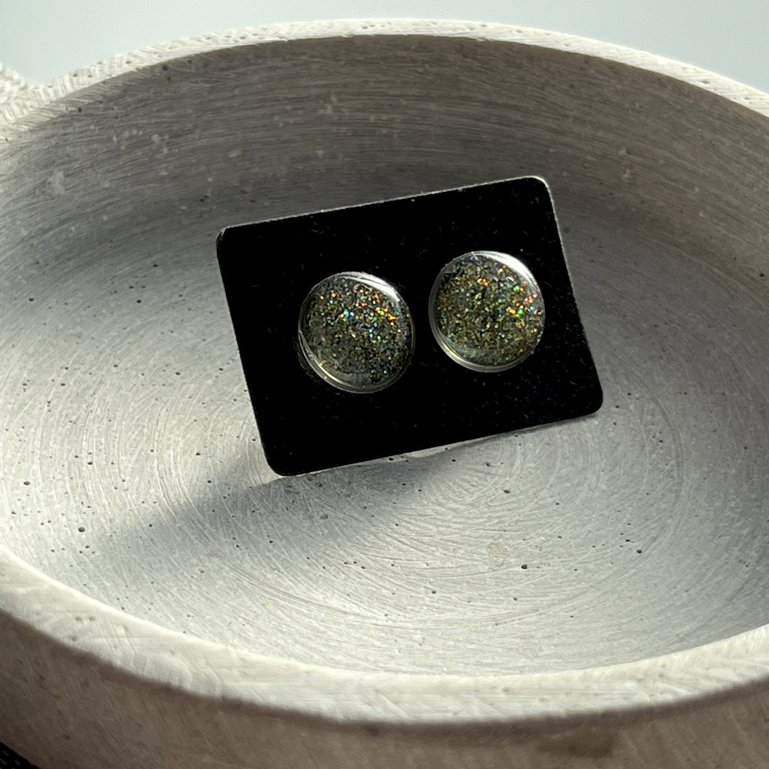 Ohrstecker, rund, weiss, Edelstahl, mittel, ohne Rand