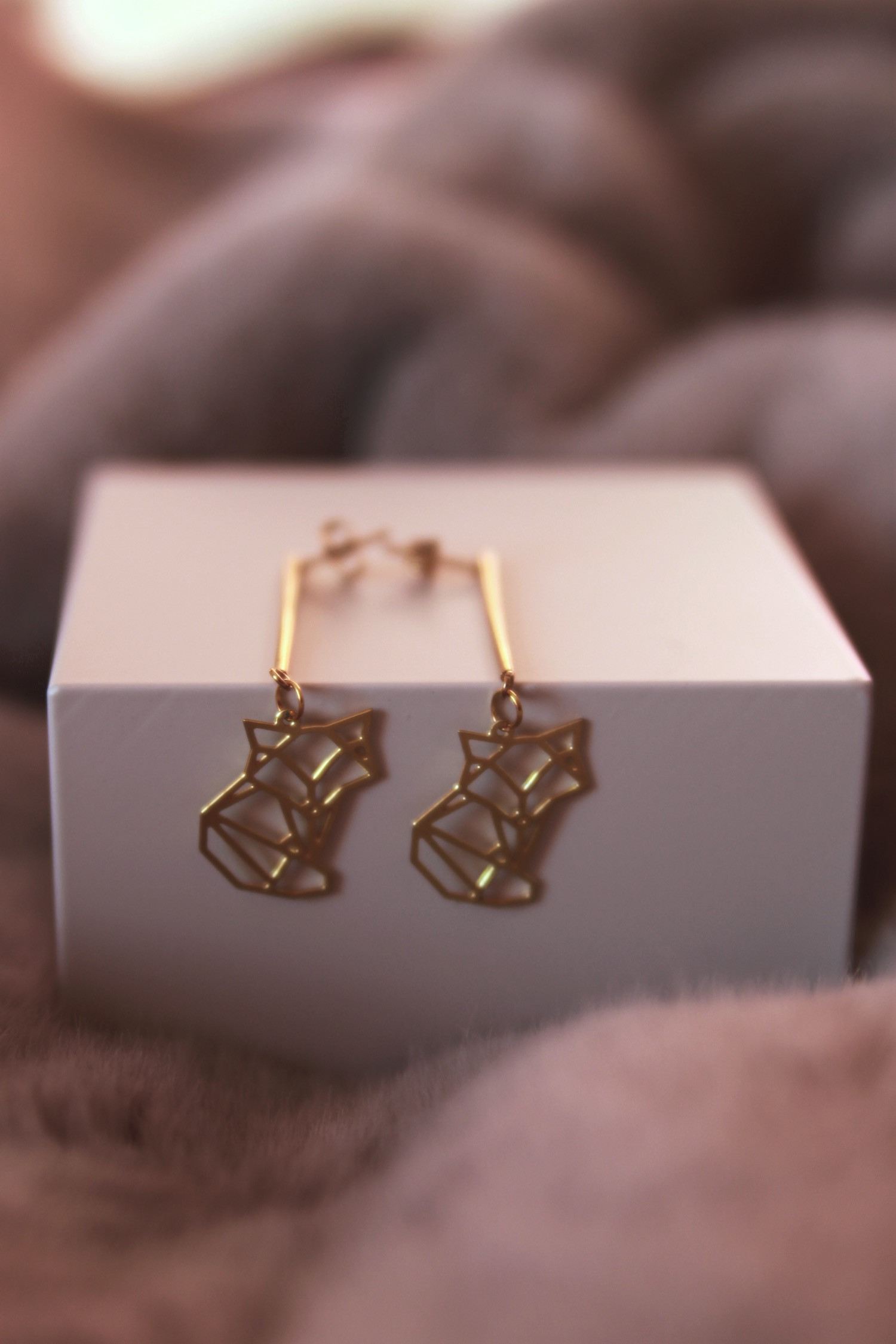 Ohrstecker, Anhänger goldfarben, gelaserter Fuchs
