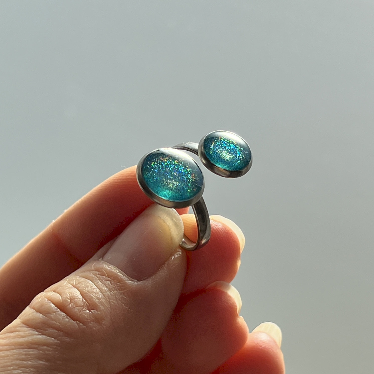 Ring, rund, blau, Edelstahl, mittel, mit Rand