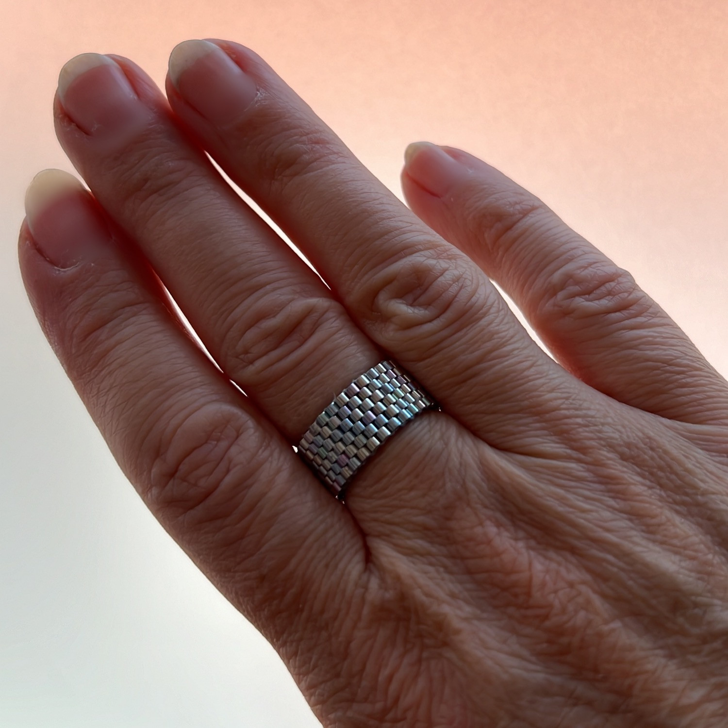 Ring, Miyuki-Perlen, silberfarben