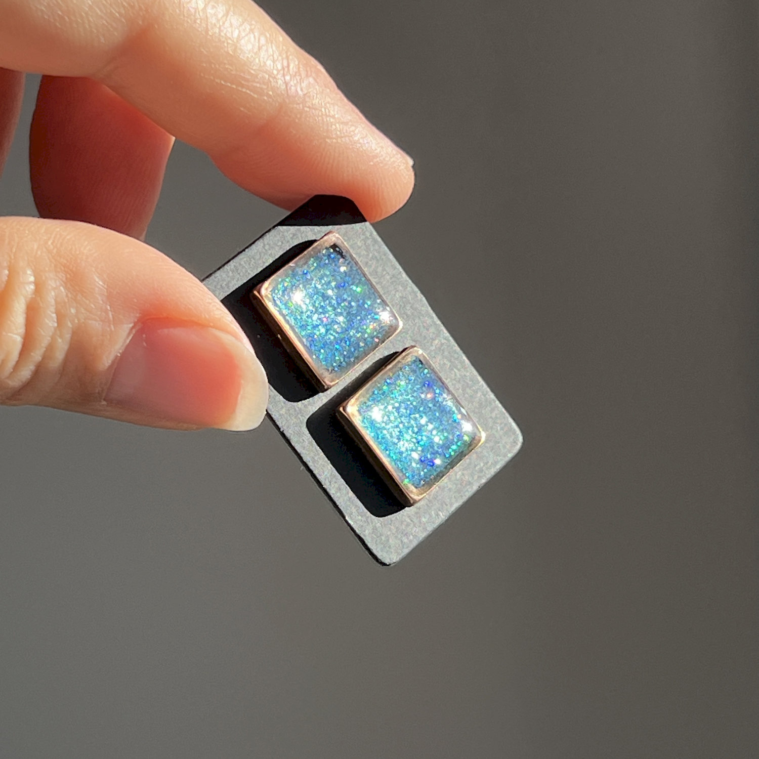 Ohrstecker, quadratisch, blau, Edelstahl, mittel, mit Rand