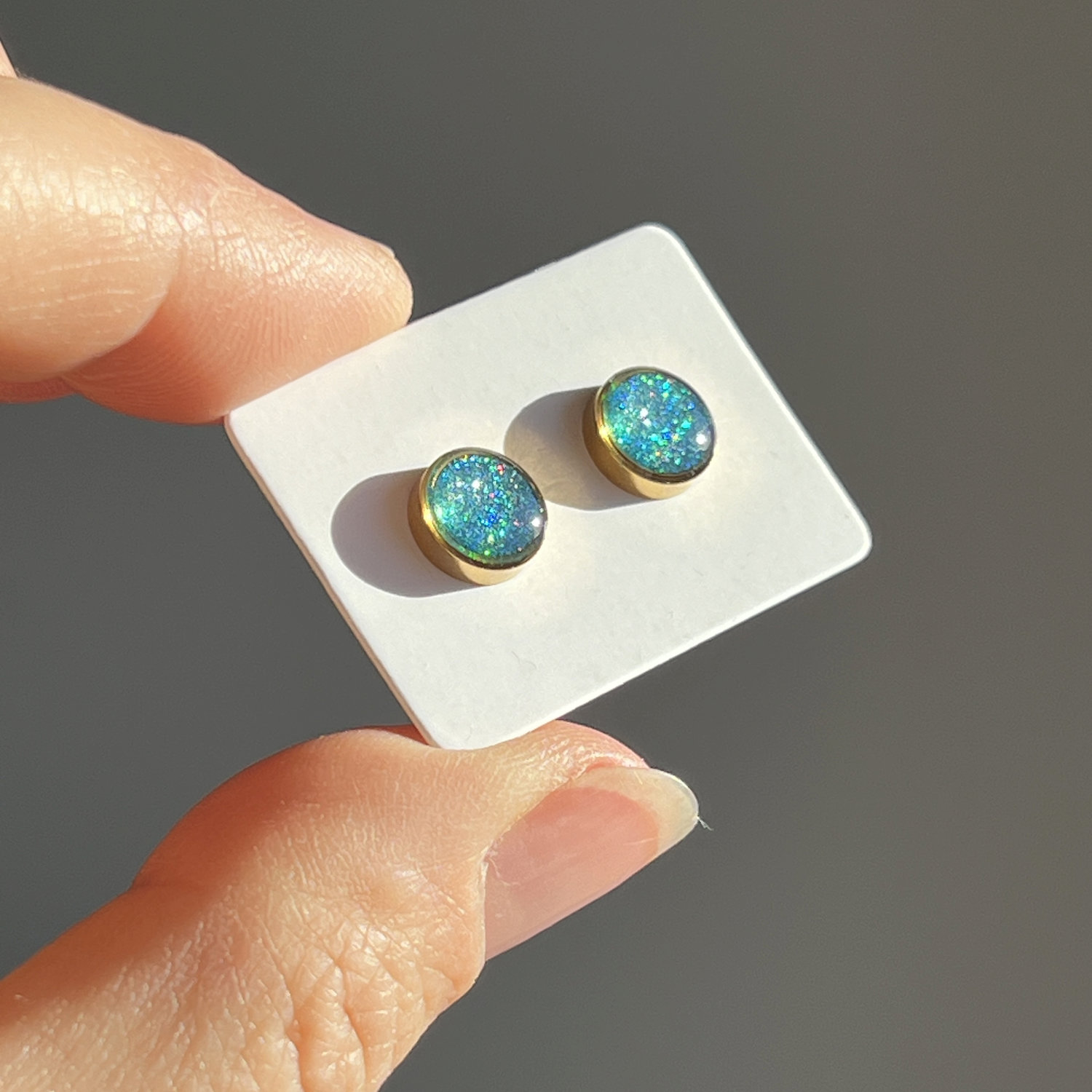 Ohrstecker, rund, blau, vergoldet, mittel, ohne Rand