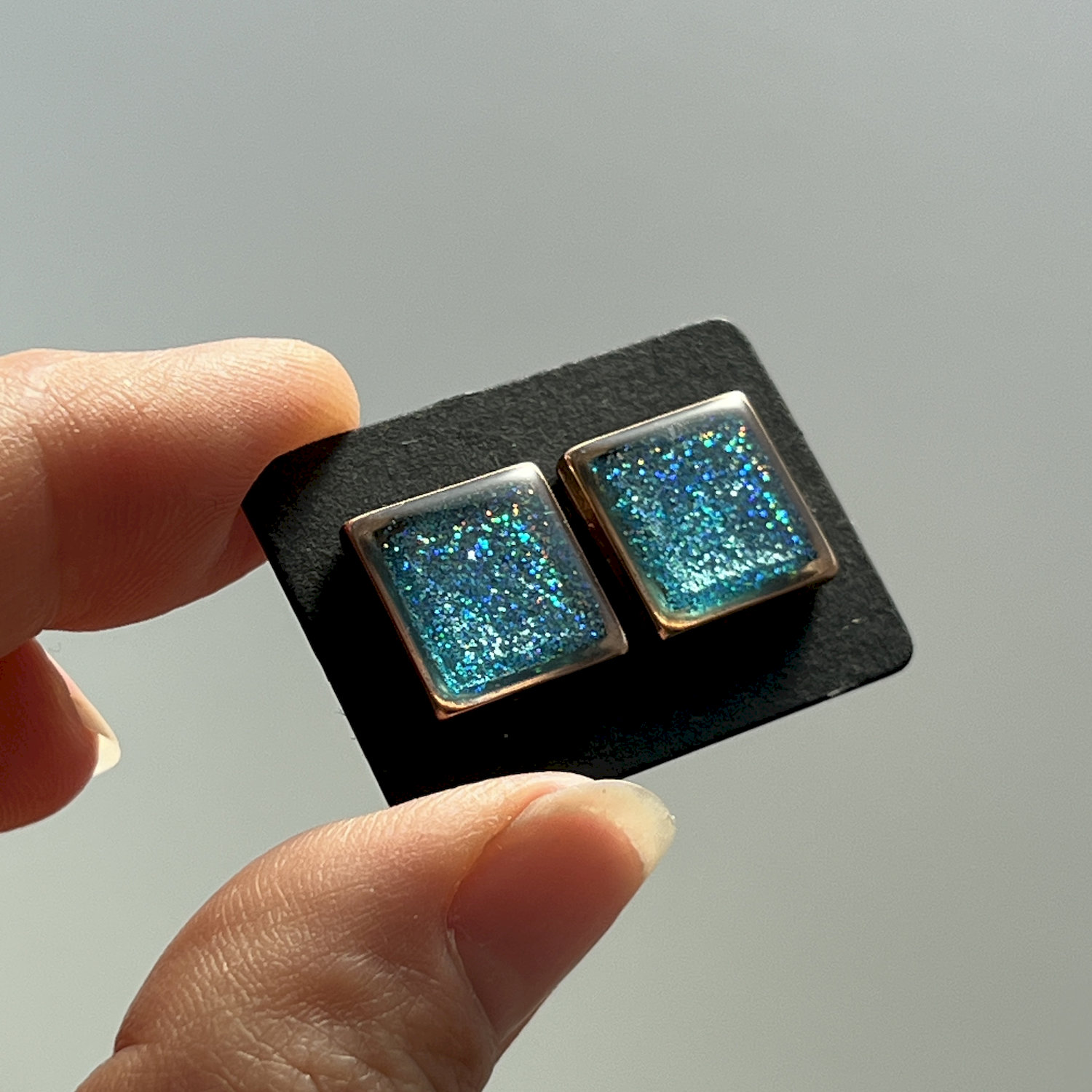 Ohrstecker, quadratisch, blau, Edelstahl, mittel, mit Rand